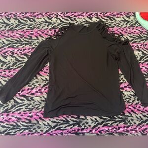 Black Long Sleeve Blouse with Shoulder Cut-Out